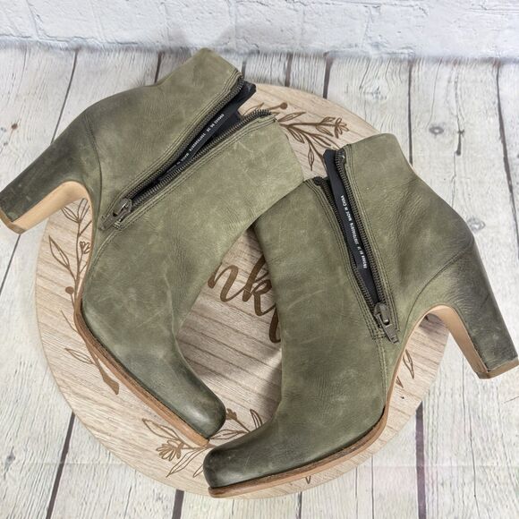 Ecco Ankle Heel Booties Women Size 7.5 US 38 EU Green Distressed Leather Shoes - Picture 13 of 15